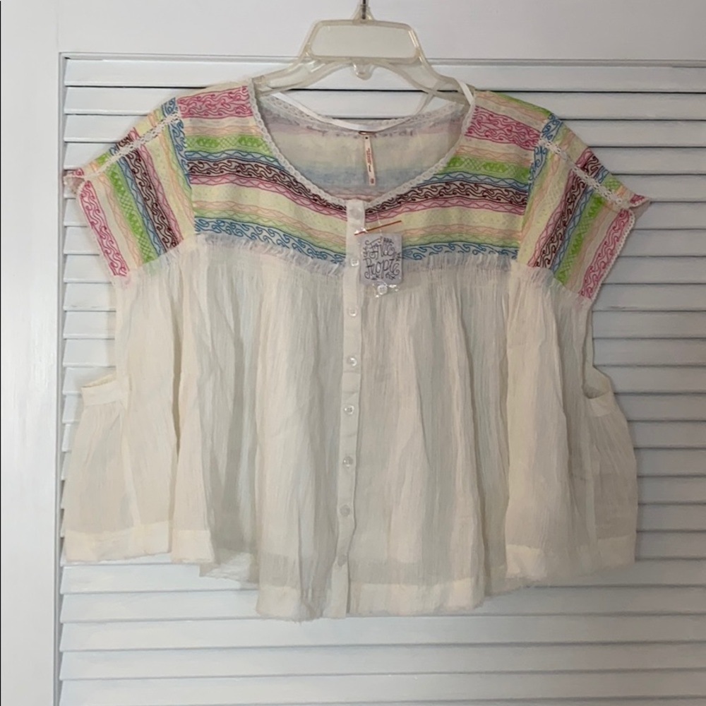 Free People Embroidered Blouse XS
